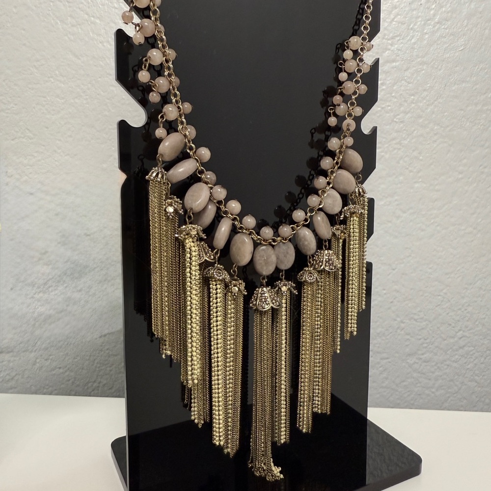 Anthropologie Gold and Beige Statement Necklace